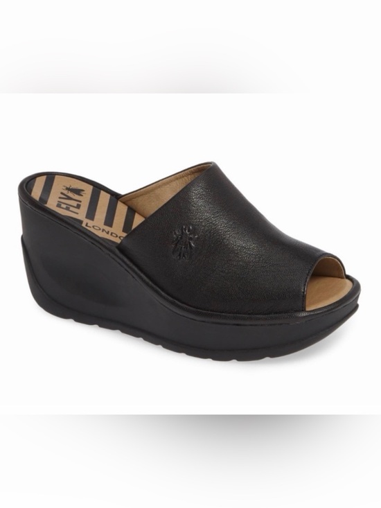 Fly London Shoes - Fly London Jamb Black Leather Platform Wedge Sandals EU 40